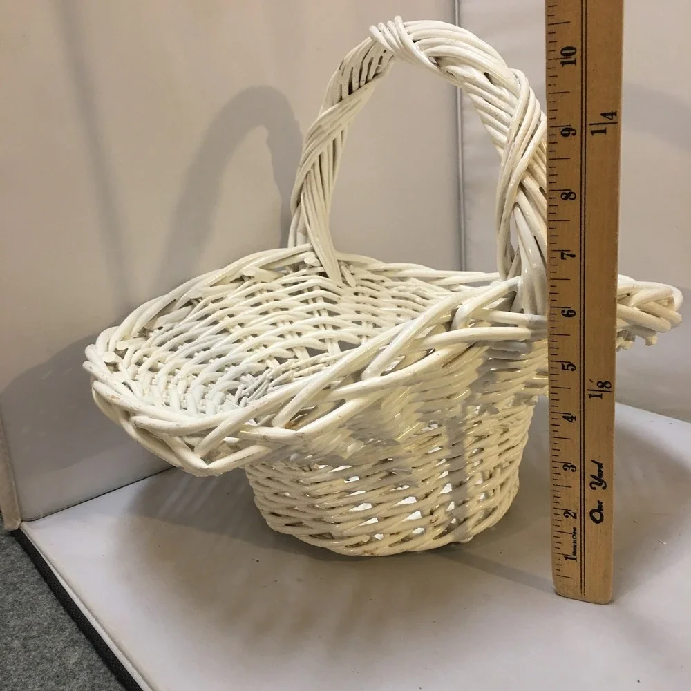 Woven Wicker Basket Home Decor Large White Braided Handle Cottagecore